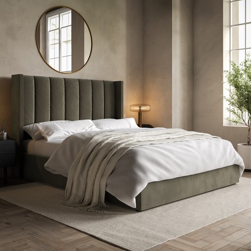 Khaki velvet double ottoman - khaki,